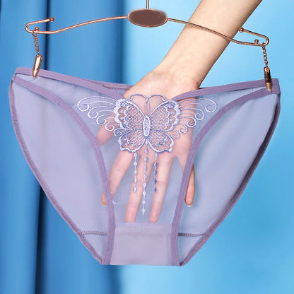 Culotte femme dentelle mesh transparente — Broderie papillon