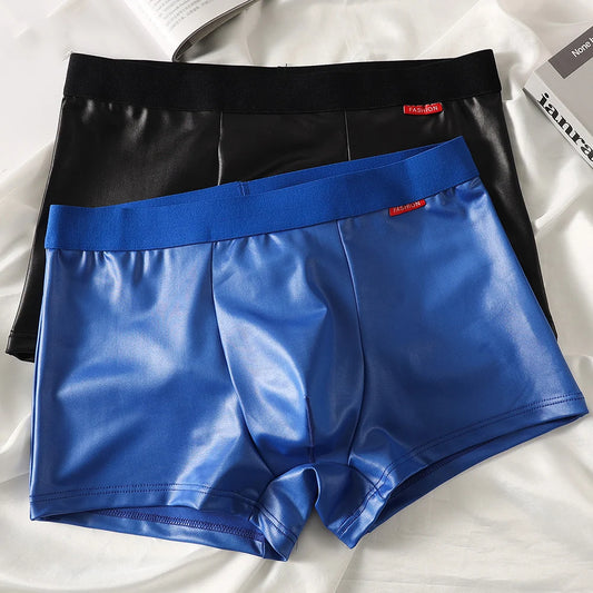 Men's Boxers PU Leather Panties High Elastic U Convex Pouch Lingerie Underwear Thin Breathable Boxers Bikini Briefs for Men
