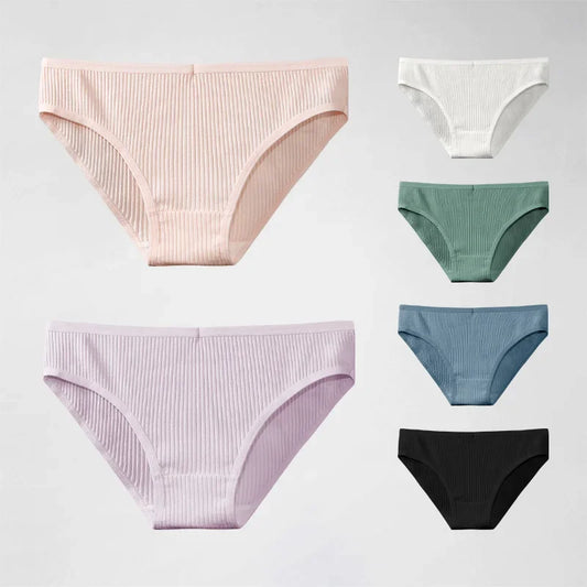 Culotte femme 100% coton — Mi-taille rayée respirante douce confortable