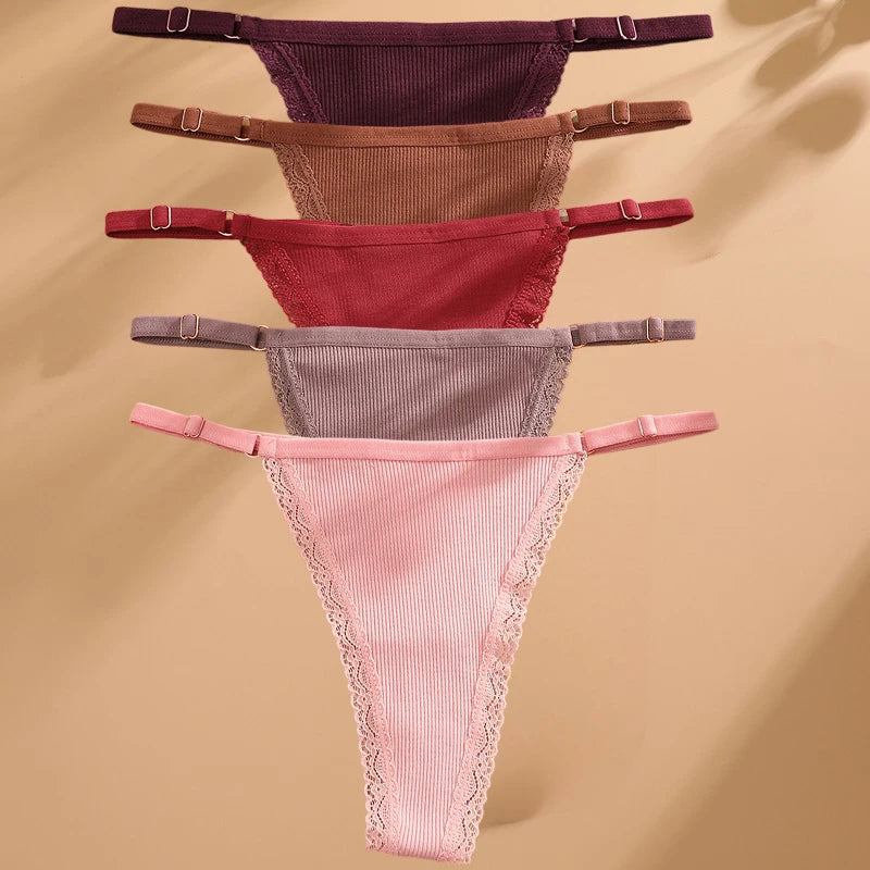Lot 5 G-Strings Coton T-Back - Taille Ajustable M-XXL - Nos Petits KIFF