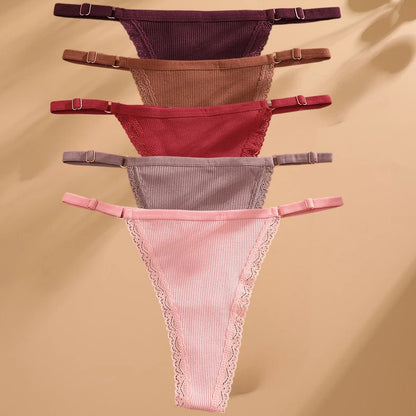 Lot 5 G-Strings Coton T-Back - Taille Ajustable M-XXL - Nos Petits KIFF