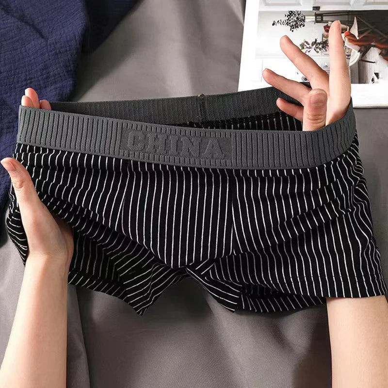 1Pc Boxer Shorts Men's Underwear Sexy Panties Cotton Striped Men's Underpants Male Boxers Homme U Convex Lingerie Free Shipping