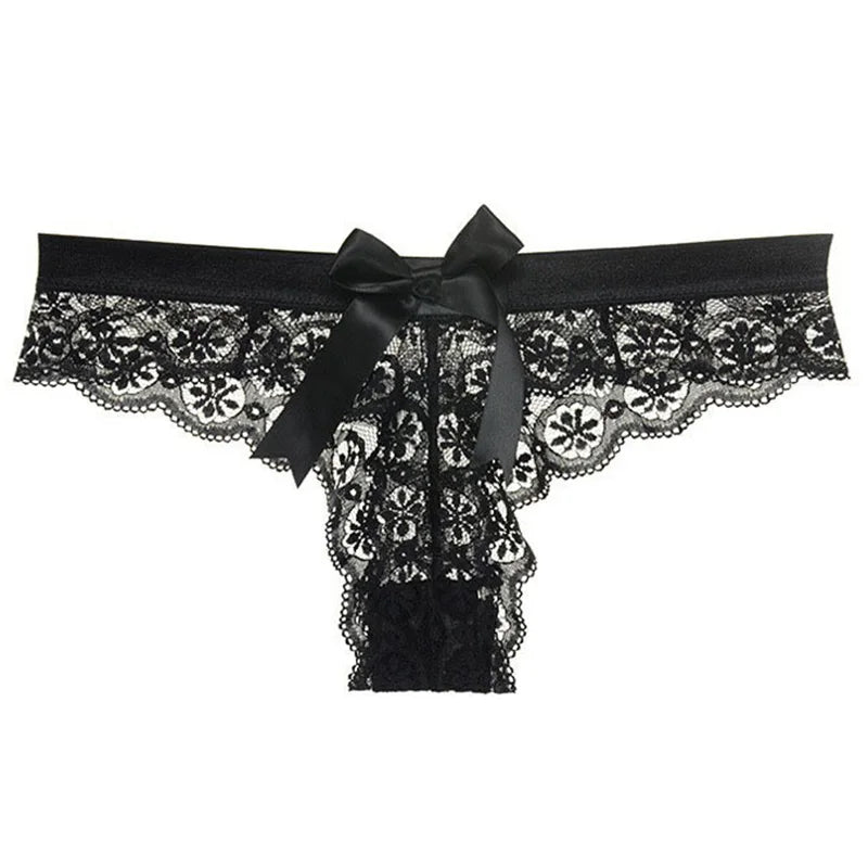 Tanga dentelle papillon transparent taille basse — S-XL