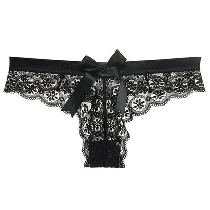 Tanga dentelle papillon transparent taille basse — S-XL