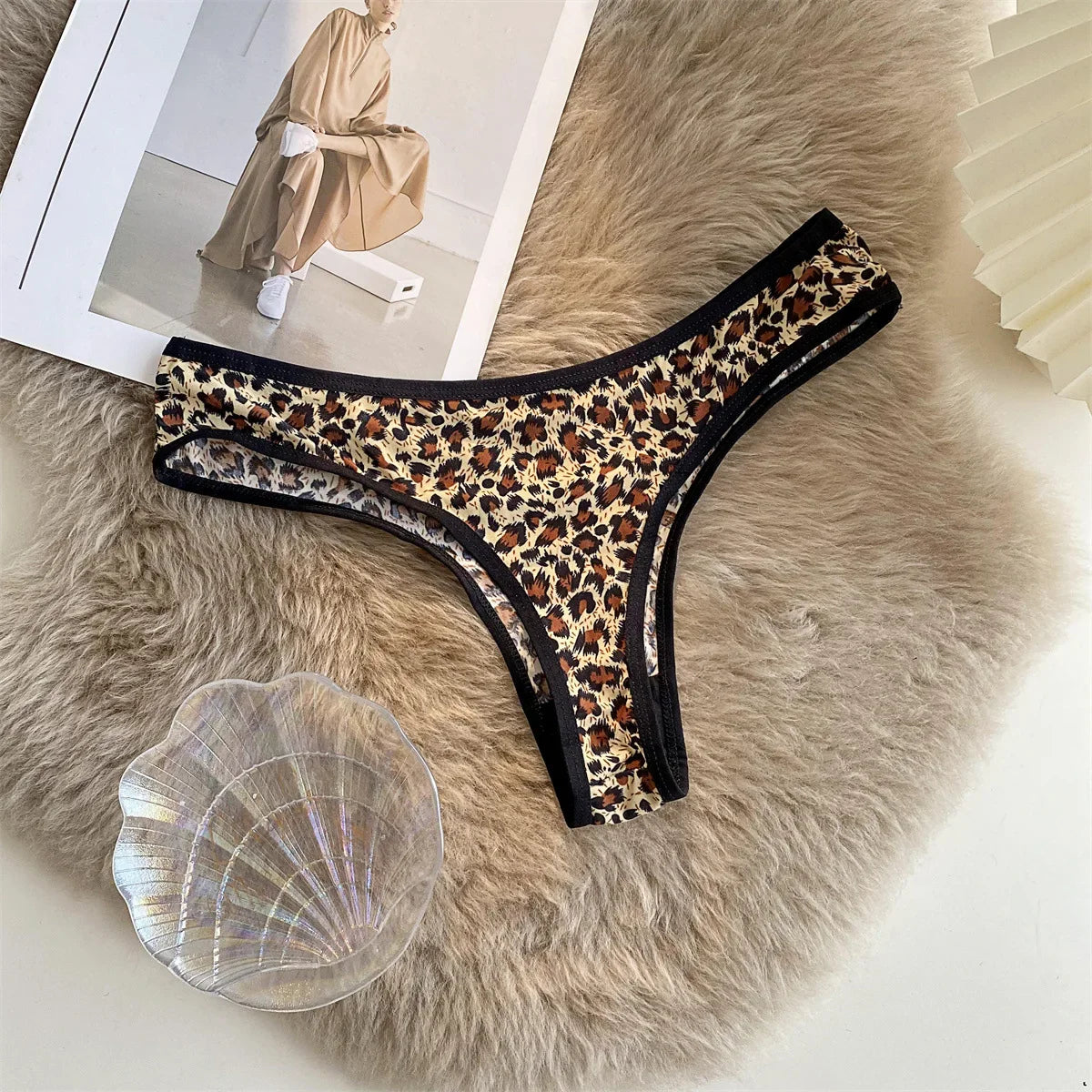G-string femme imprimé léopard — Taille basse sans coutures broderie sexy