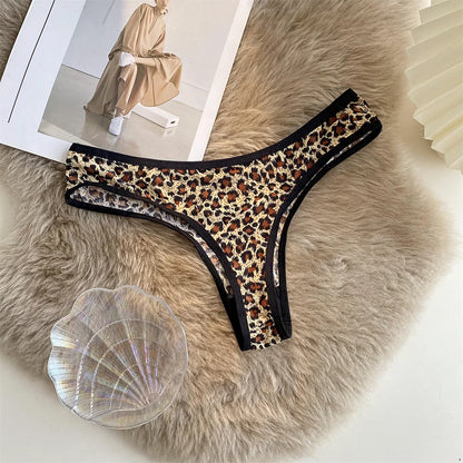 G-string femme imprimé léopard — Taille basse sans coutures broderie sexy